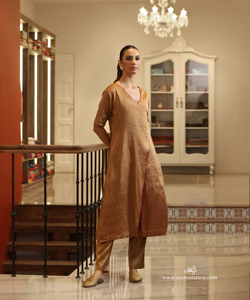 Handloom Gold Tissue Angrakha Kurta with Pants