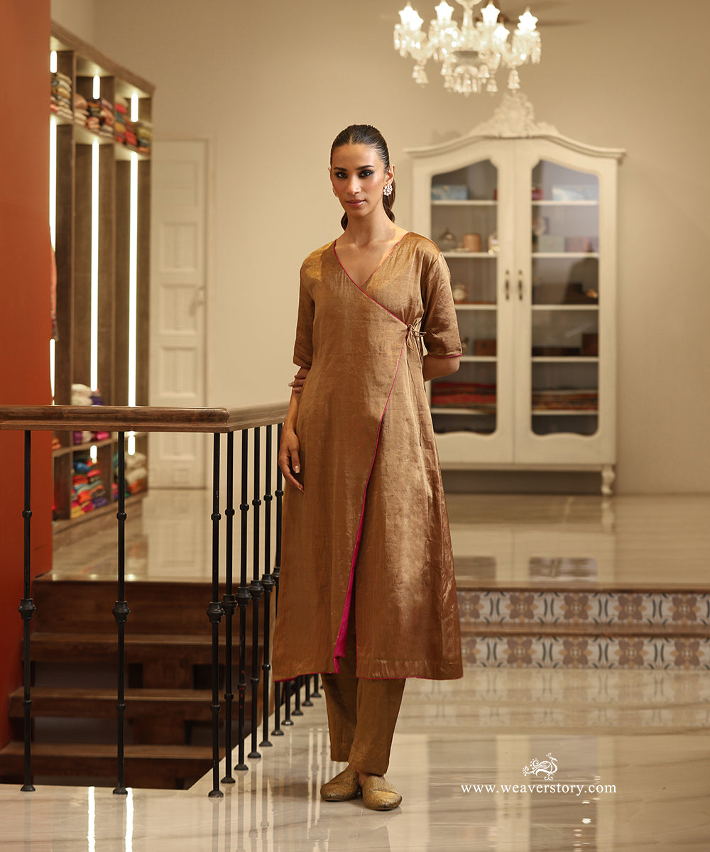 Handloom Gold Tissue Angrakha Kurta with Pants