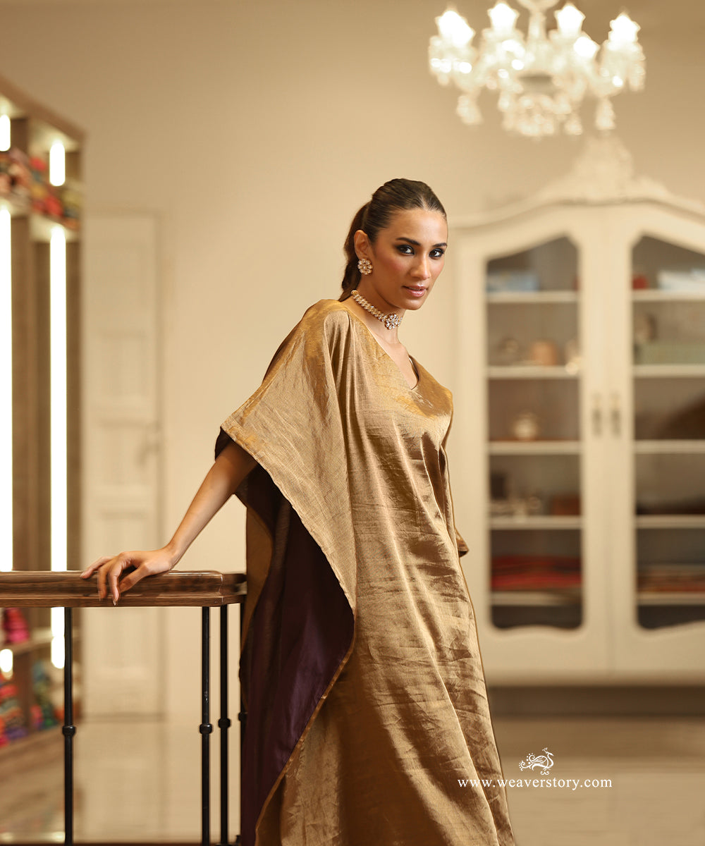 Handloom Gold Tissue Collared V-Neck Princess Line Kurta with Pants