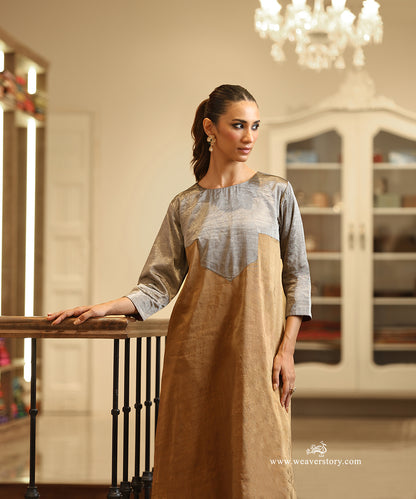 Handloom Gold and Silver Tissue Yoke Kurta with Pants