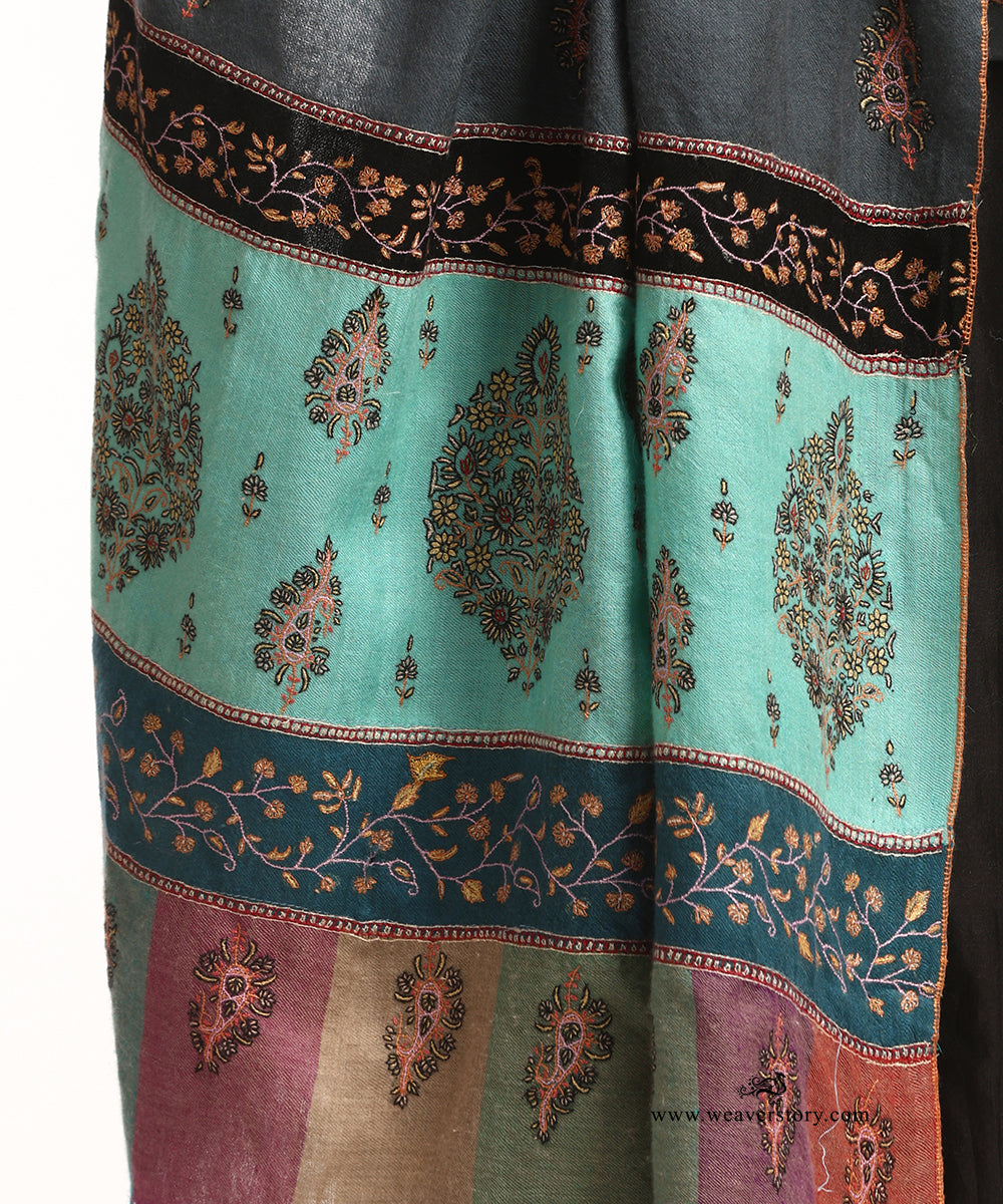 Pigeon Grey Pure Pashmina Shawl With Hand Embroidered Needle Work