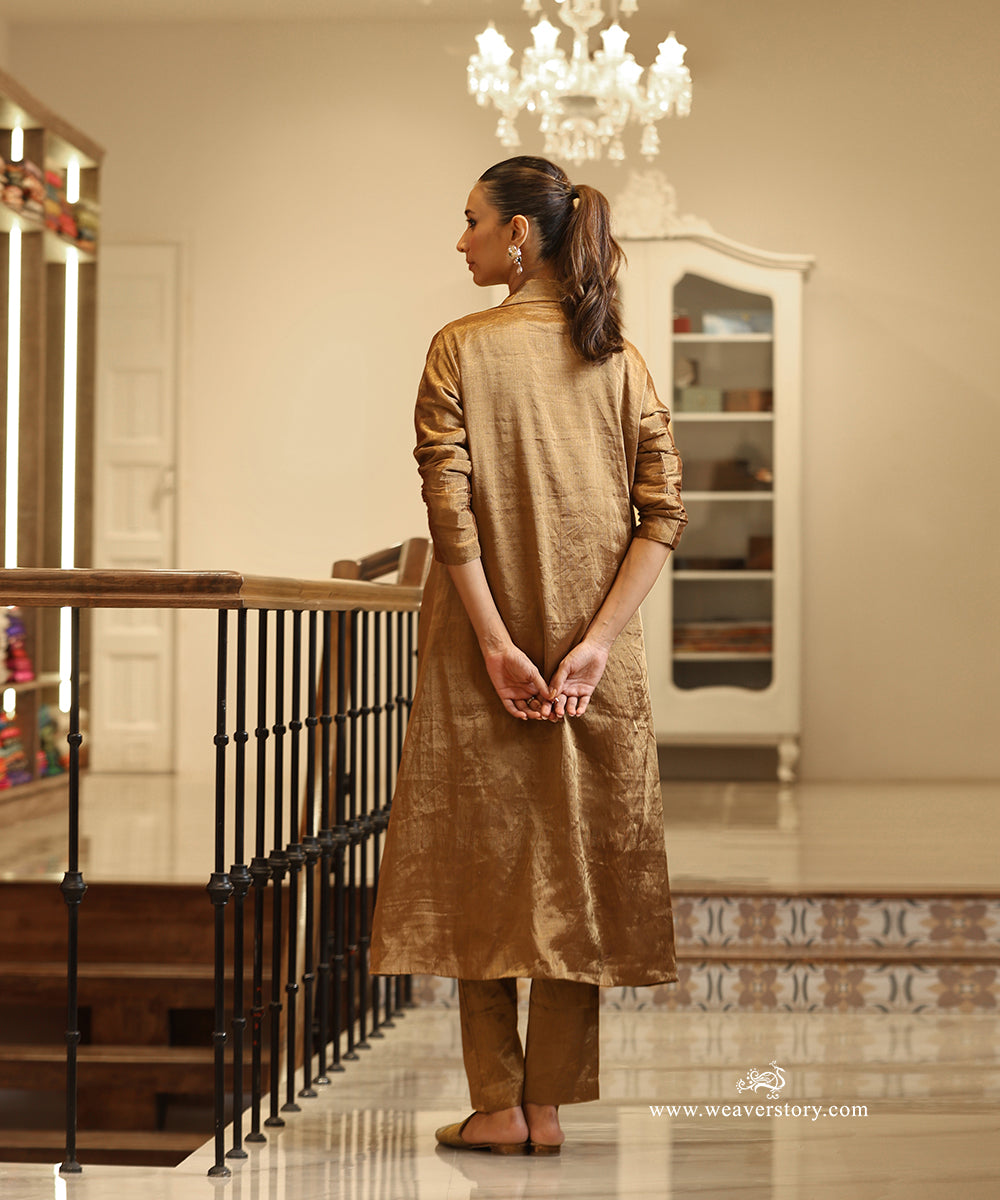 Handloom Gold Tissue Notched Lapel Collar Jacket with Pants