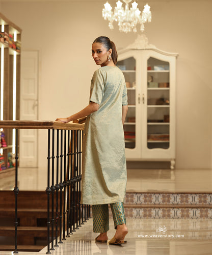 Handloom Green Tissue Angrakha Kurta with Pure Silk Brocade Pants