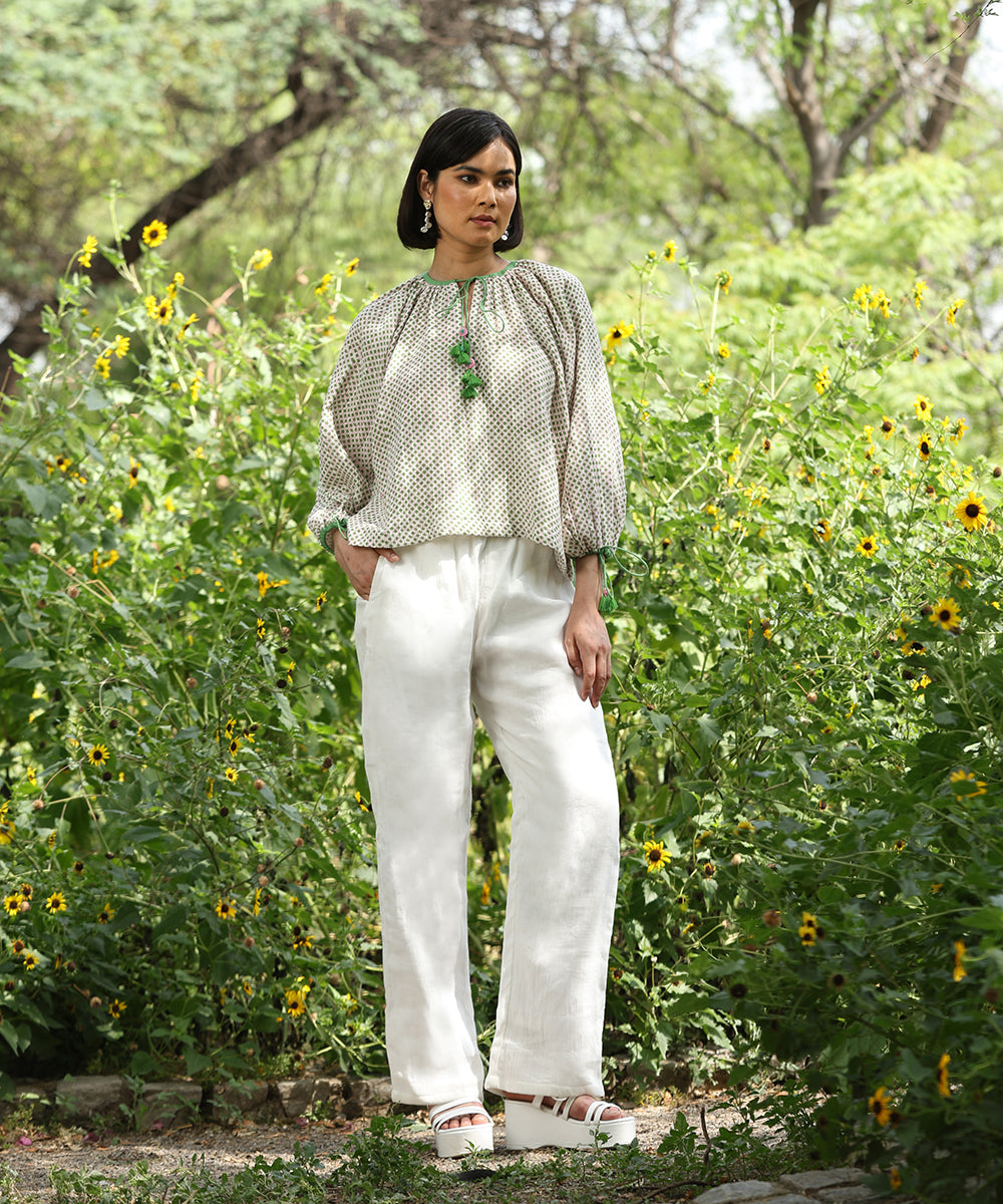 White High Waisted Cotton Double Gauze Pants Ready To Wear Silk Ensembles