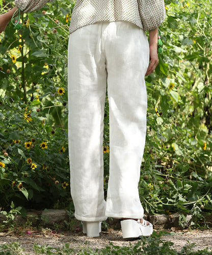 White High Waisted Cotton Double Gauze Pants Ready To Wear Silk Ensembles