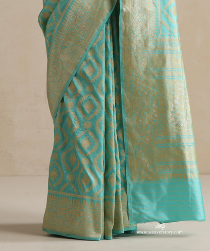 Handloom Sky Blue Pure Katan Silk Banarasi Saree With Jaal