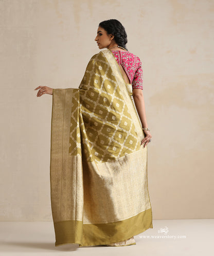 Henna Green Handloom Pure Katan Silk Banarasi Saree With Jaal
