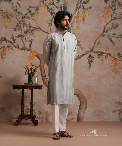 Grey Handloom Cotton Silk Pintuck Kurta With Pant