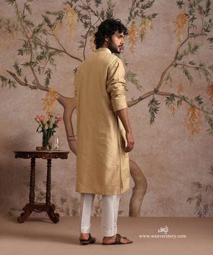 Beige Handloom Cotton Silk Zig Zag Embroidered Kurta With Pant