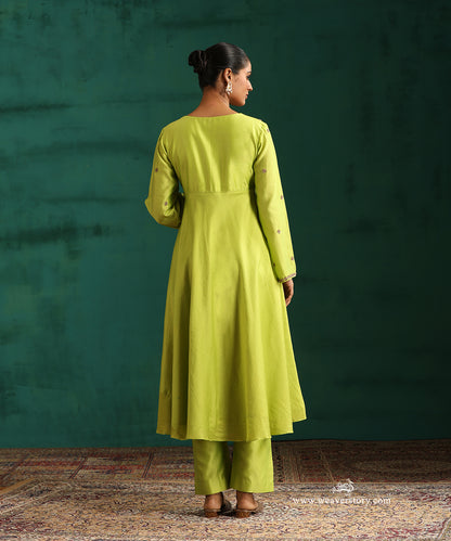 Lime Green Handwoven Chanderi Kurta with Zardosi Hand Embroidery