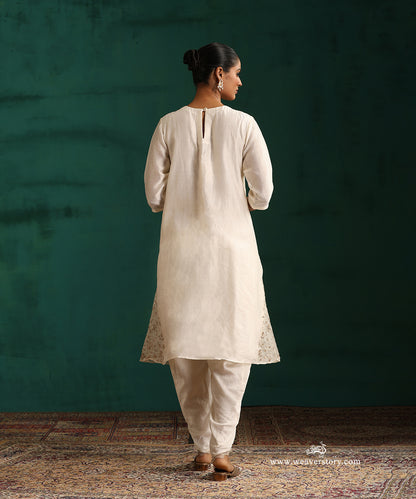 Offwhite Hand Embroidered Gota Patti Chanderi Kurta With Saclloped Tulip Pants