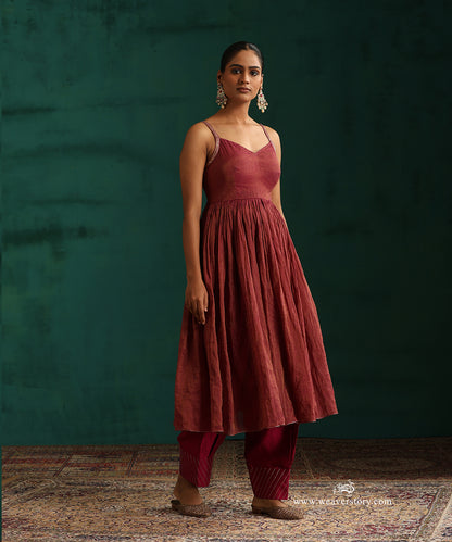 Plum Chanderi Tissue Kurta with Salwar and Organza Hand Embroidered Dupatta