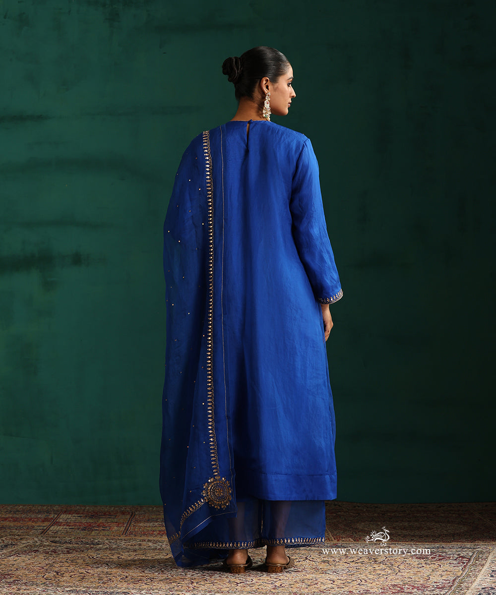 Jewel-Toned Blue Organza Silk Kurta Set with Gota Patti Embroidery
