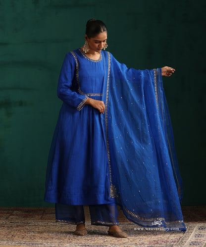 Jewel-Toned Blue Organza Silk Kurta Set with Gota Patti Embroidery