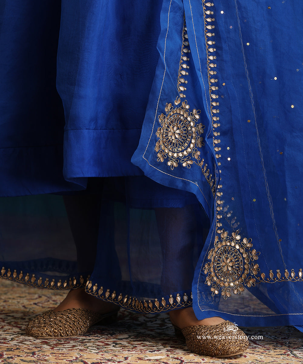 Jewel-Toned Blue Organza Silk Kurta Set with Gota Patti Embroidery
