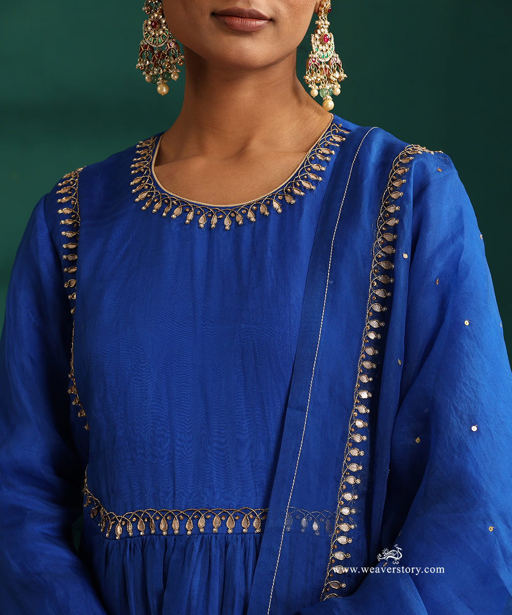 Jewel-Toned Blue Organza Silk Kurta Set with Gota Patti Embroidery