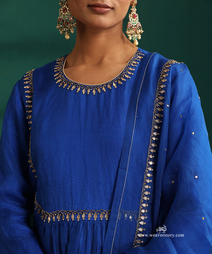 Jewel-Toned Blue Organza Silk Kurta Set with Gota Patti Embroidery