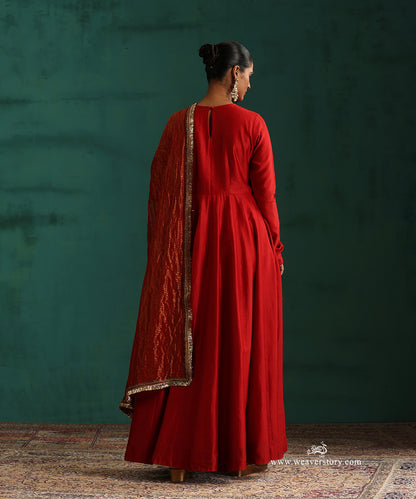 Bridal Red Pure Chanderi Anarkali with Churidar and Tissue Chanderi Dupatta with Kiran