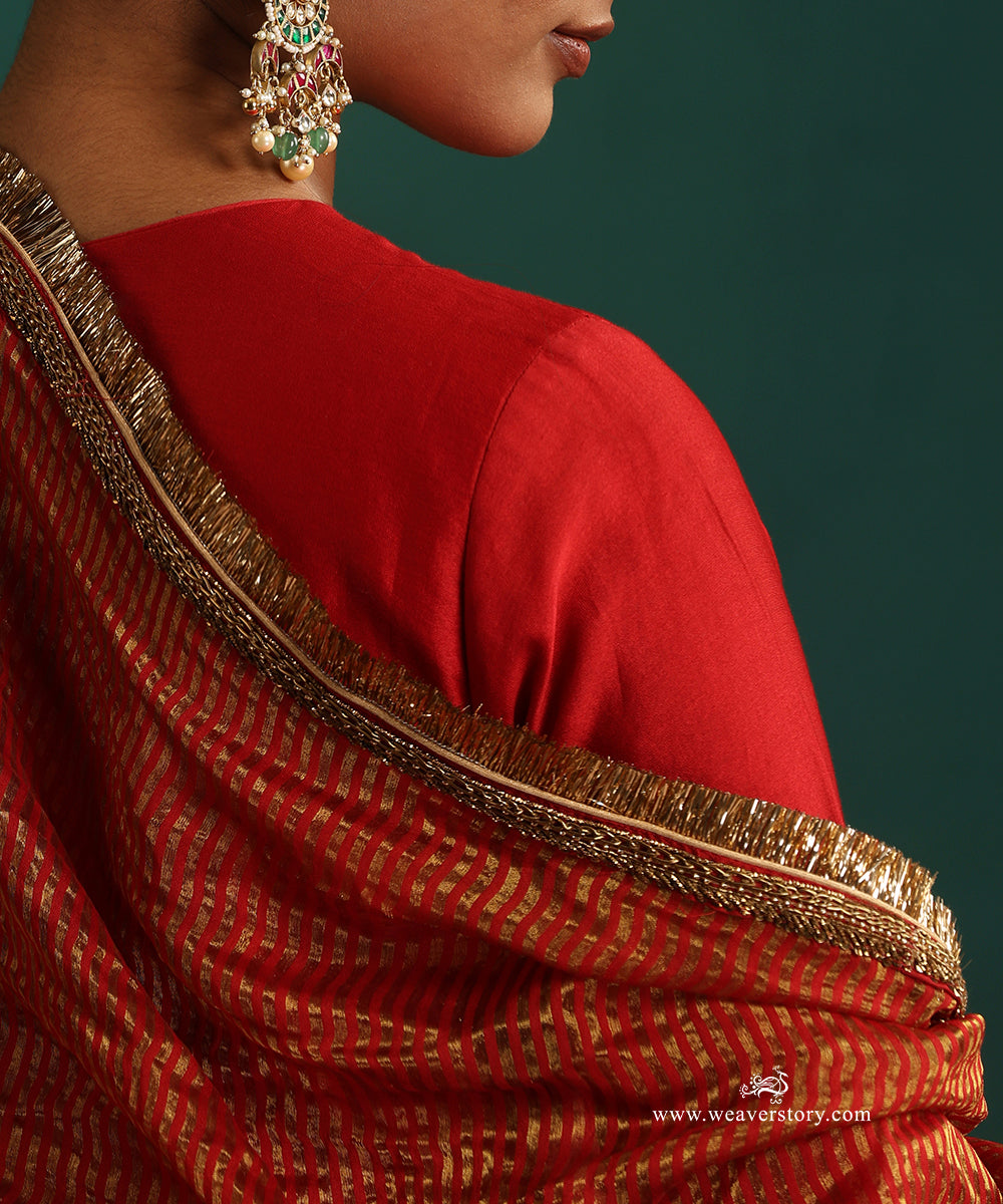 Bridal Red Pure Chanderi Anarkali with Churidar and Tissue Chanderi Dupatta with Kiran