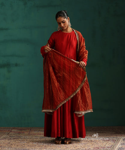 Bridal Red Pure Chanderi Anarkali with Churidar and Tissue Chanderi Dupatta with Kiran