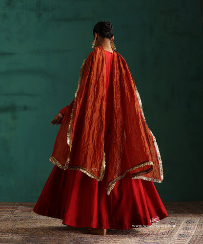 Bridal Red Pure Chanderi Anarkali with Churidar and Tissue Chanderi Dupatta with Kiran