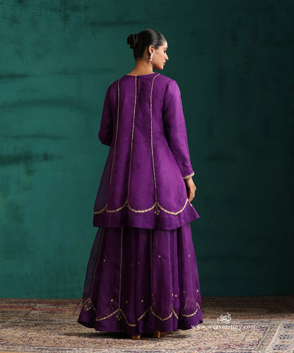 Pure Handwoven Organza Purple Short Anarkali Kurta and Lehenga 