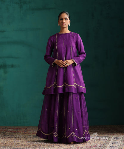 Pure Handwoven Organza Purple Short Anarkali Kurta and Lehenga 