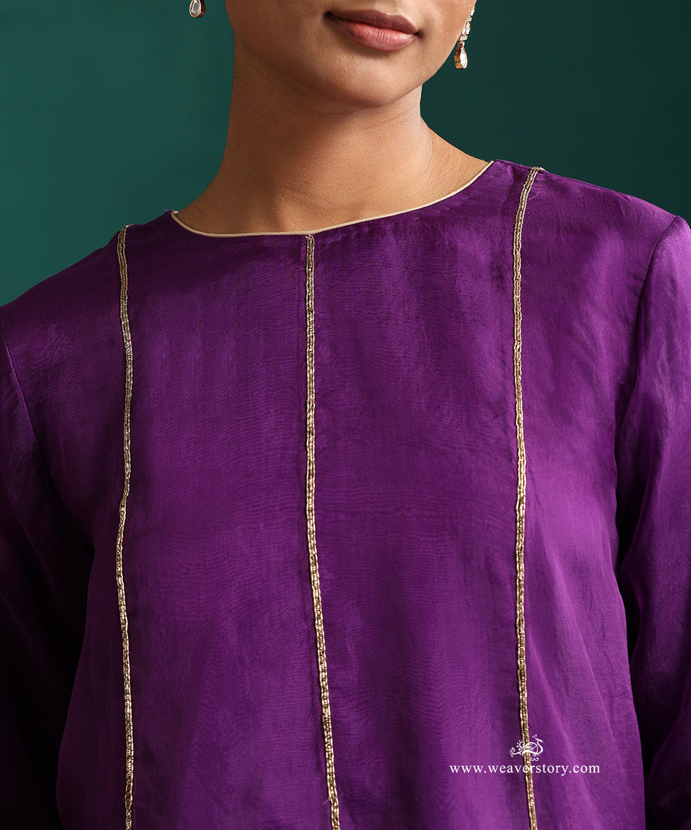 Pure Handwoven Organza Purple Short Anarkali Kurta and Lehenga 