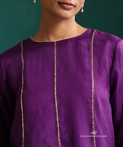 Pure Handwoven Organza Purple Short Anarkali Kurta and Lehenga 
