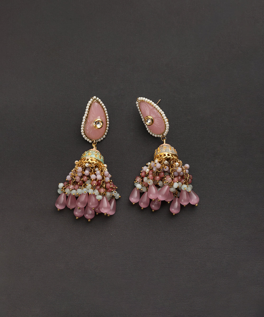 Divija_Handcrafted_Pink_Jhumka_With_Pearls_WeaverStory_02