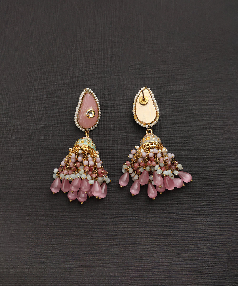 Divija_Handcrafted_Pink_Jhumka_With_Pearls_WeaverStory_03