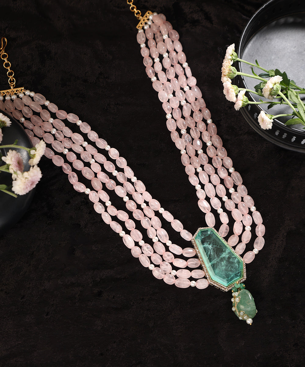 Ryka_Handcrafted_Necklace_With_Pink_And_Green_Semi_Precious_Stones_WeaverStory_01