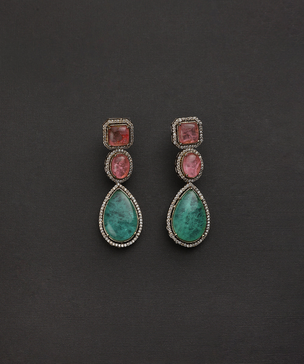 Rishvi_Handcrafted_Pink_And_Green_Earrings_With_Semi_Precious_Stones_WeaverStory_02