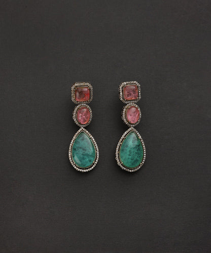 Rishvi_Handcrafted_Pink_And_Green_Earrings_With_Semi_Precious_Stones_WeaverStory_02