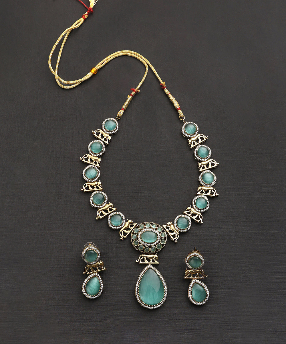 Stuti_Handcrafted_Green_Necklace_Set_With_Semi_Precious_Stones_WeaverStory_02