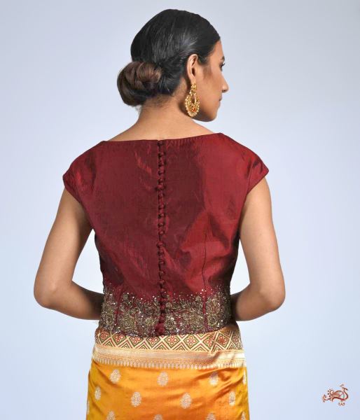 Maroon_Pure_Silk_Blouse_with_Zardozi_WeaverStory_02