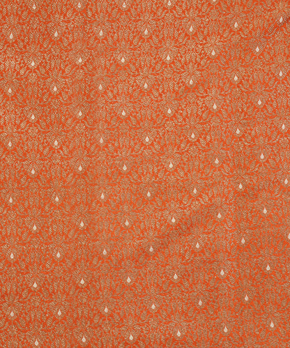 Orange_Handloom_Pure_Katan_Silk_Kimkhab_Banarasi_Fabric_In_Antique_Zari_With_Mughal_Motifs_WeaverStory_02