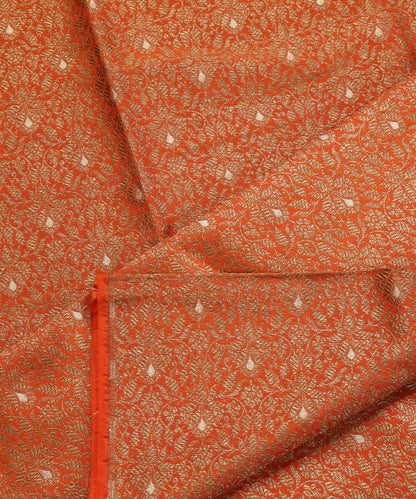 Orange_Handloom_Pure_Katan_Silk_Kimkhab_Banarasi_Fabric_In_Antique_Zari_With_Mughal_Motifs_WeaverStory_04