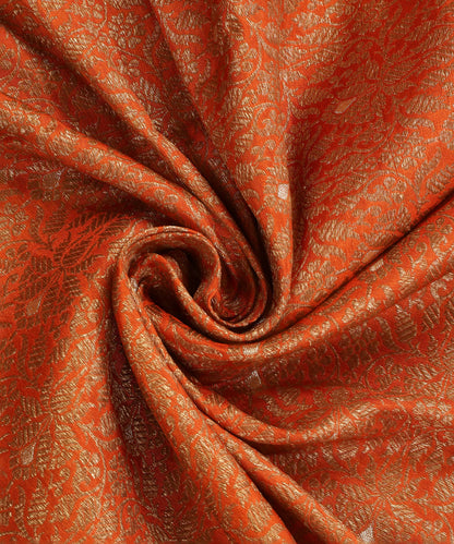 Orange_Handloom_Pure_Katan_Silk_Kimkhab_Banarasi_Fabric_In_Antique_Zari_With_Mughal_Motifs_WeaverStory_05