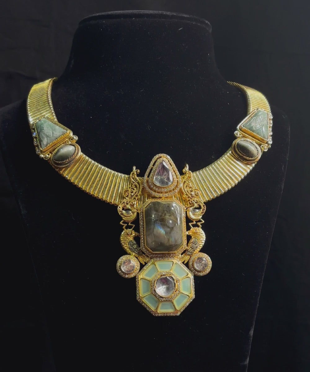 Anvi Handcrafted Necklace Set With Green Semi Precious Stones