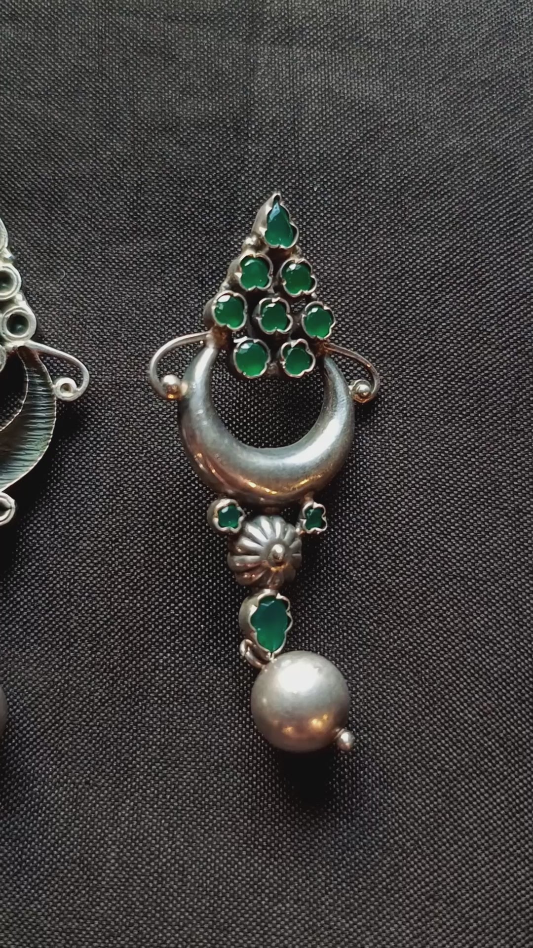 Mehran Handcrafted Oxidised Pure Silver Green Earrings