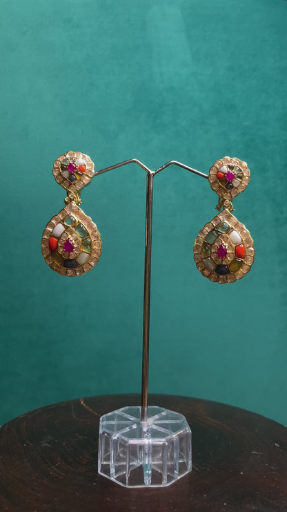 Drisna Handcrafted Pure Silver Earrings With Navratan Stones