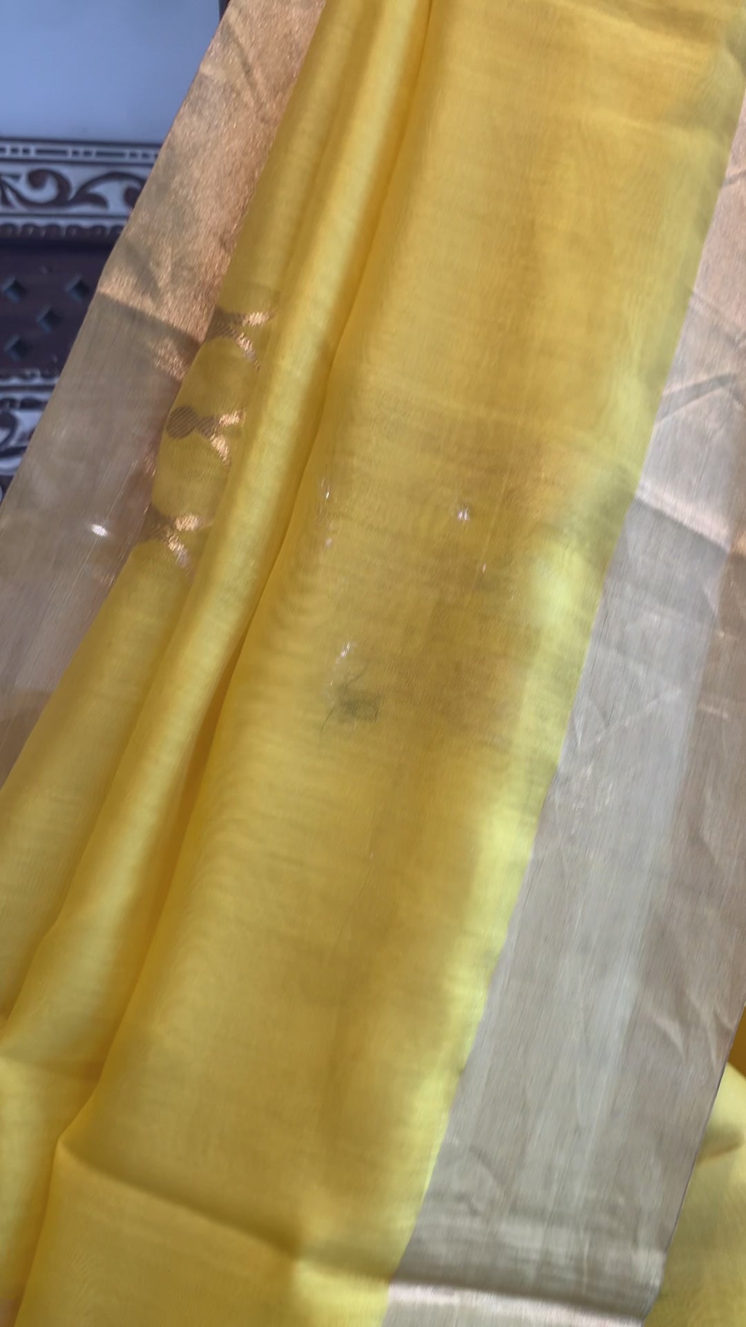 Yellow Handloom Tilak Motif Cotton Silk Chanderi Saree