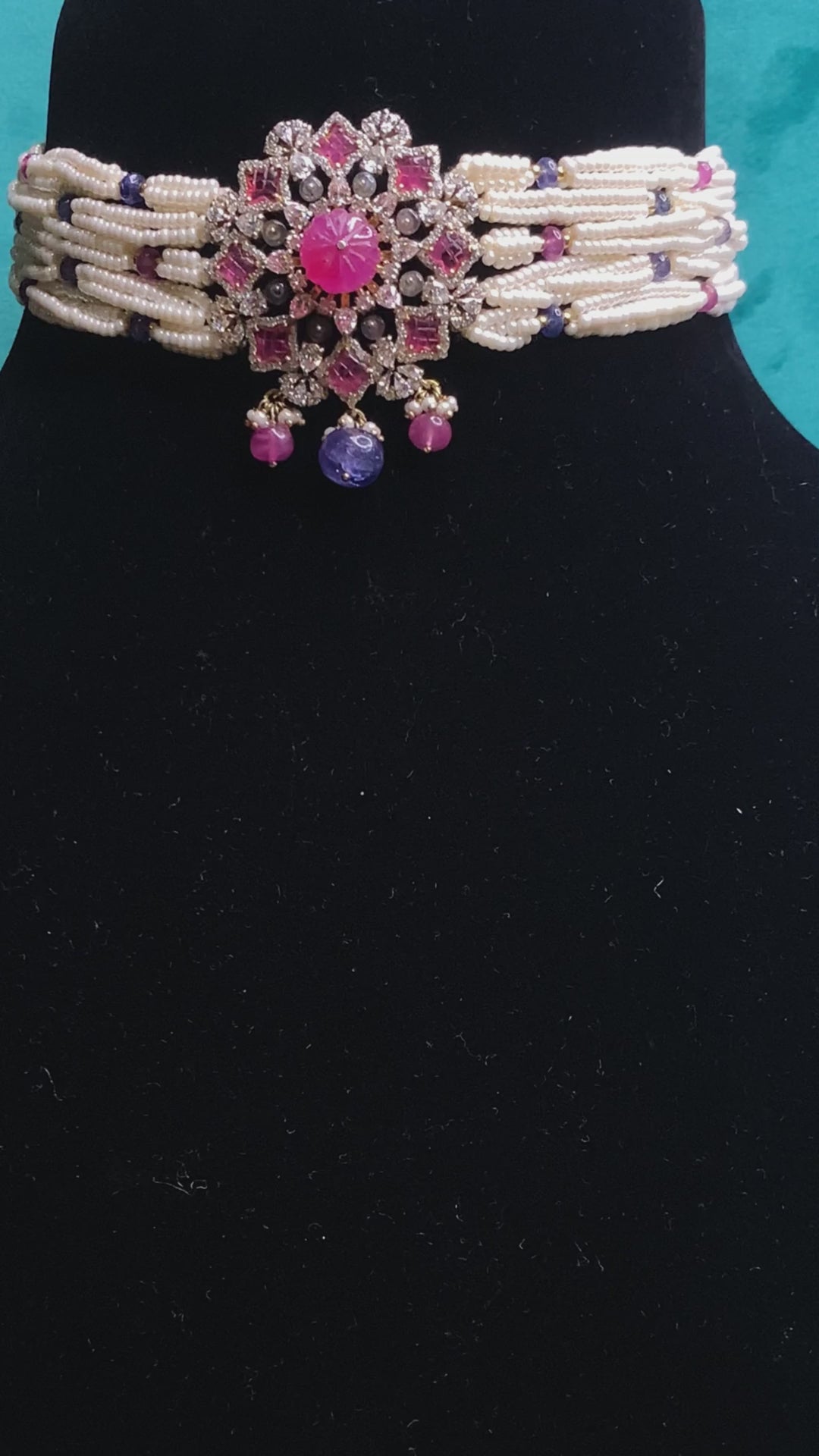 Mitansh Handcrafted Swarovski Necklace Set With Ruby