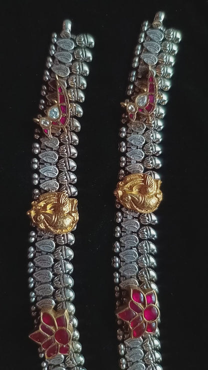 Yazid Handcrafted Oxidised Pure Silver Anklets With Peacock And Lotus Motifs