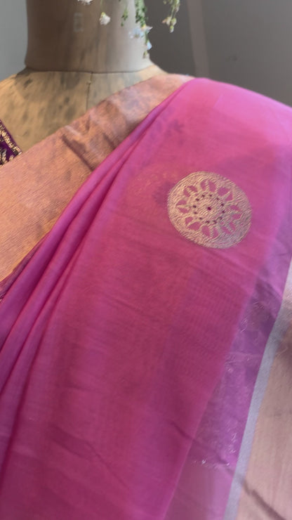 Pink Handloom Chakra Motif Cotton Silk Chanderi Saree