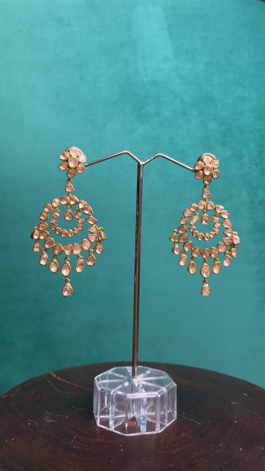 Aaruni Handcrafted Pure Silver Earrings With Moissanite Polki