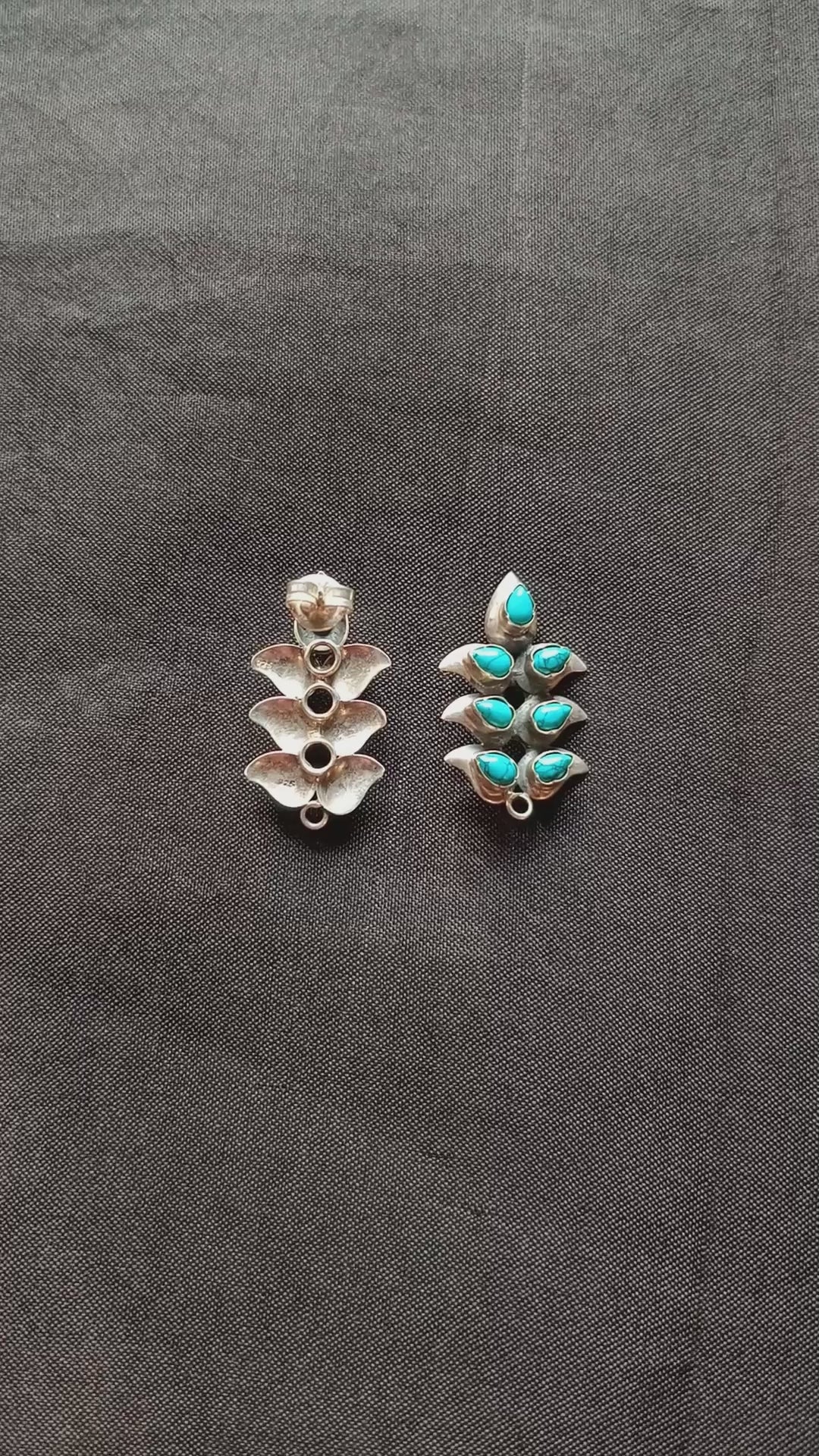 Khumi Handcrafted Oxidised Pure Silver Turquoise Earrings