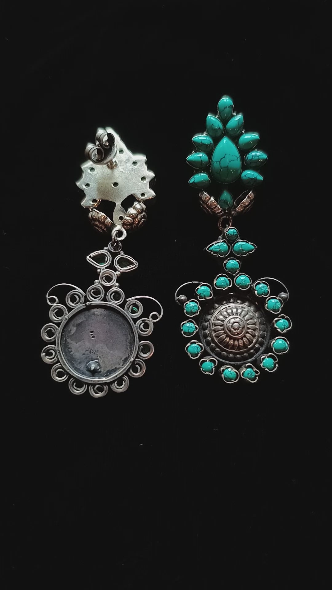 Sufyan Handcrafted Oxidised Pure Silver Turquoise Earrings