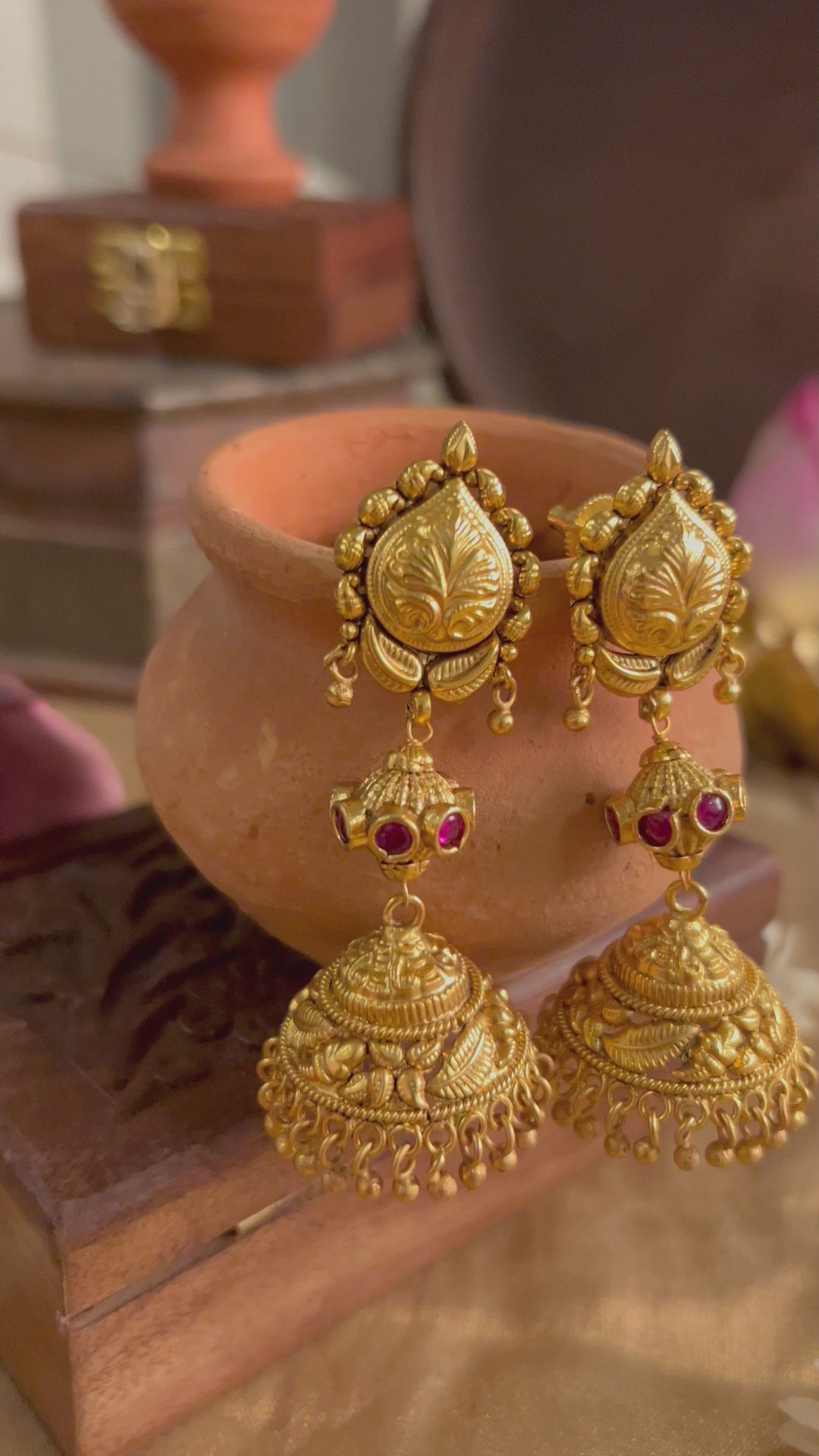 Otis Handcrafted Jhumka With Pink Stones